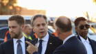 US Secretary of State Antony Blinken looks arrives in Tel Aviv.