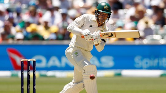 Alex Carey on his way to a century on day one in Adelaide.