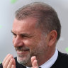 Ange Postecoglou and (inset) Rod Stewart.