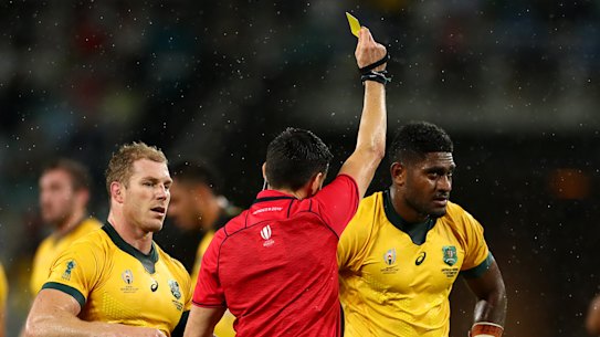 Naisarani is shown a yellow card during the Group D game between Australia and Georgia. 