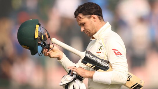 Pete Handscomb ponders his Delhi dismissal on the fateful third morning.