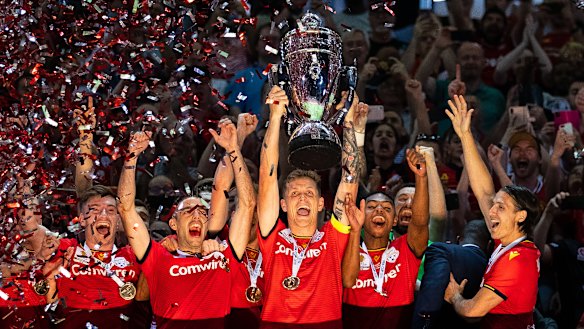 Adelaide United celebrate after winning the last FFA Cup final in 2019. The tournament was not played in 2020 due to COVID-19 but could serve a pivotal role in 2021.