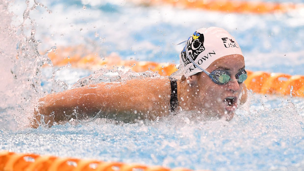 Kaylee McKeown in the butterfly leg of the 200 IM.