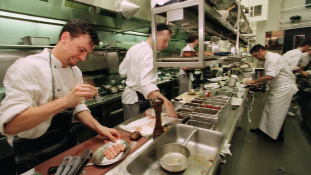 The kitchen at Banc restaurant in 1999.