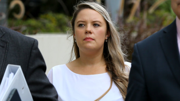 Senior Dreamworld trainer Amy Crisp arrives for the inquest into the Thunder River Rapids Ride disaster on Wednesday.