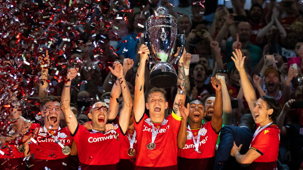 Adelaide United celebrate after winning the last FFA Cup final in 2019. The tournament was not played in 2020 due to COVID-19 but could serve a pivotal role in 2021.