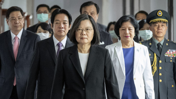 Taiwanese President Tsai Ing-wen (centre) after her inauguration in May