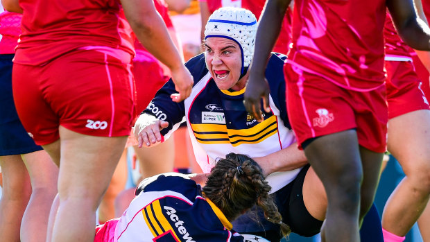 ACT Brumbies front-rowers Louise Burrows and Peta Cox. 