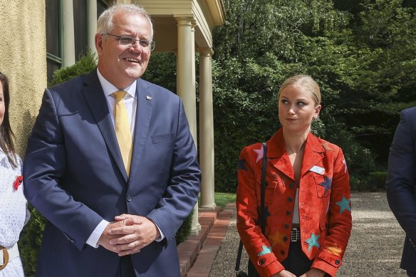 Grace Tame and former PM Scott Morrison at the Australian of The Year function in January.