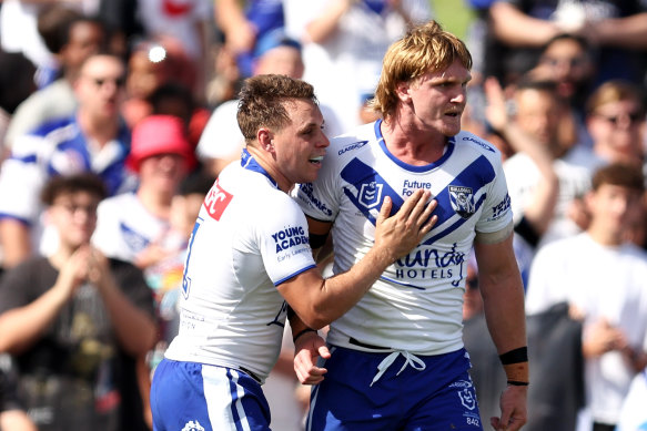 Jacob Preston celebrates after scoring the opening try.