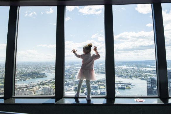 Following NSW achieving an 80 per cent vaccination rate, Maddison Harker takes in the views from Sydney Tower as restrictions ease and the city slowly comes back to life.