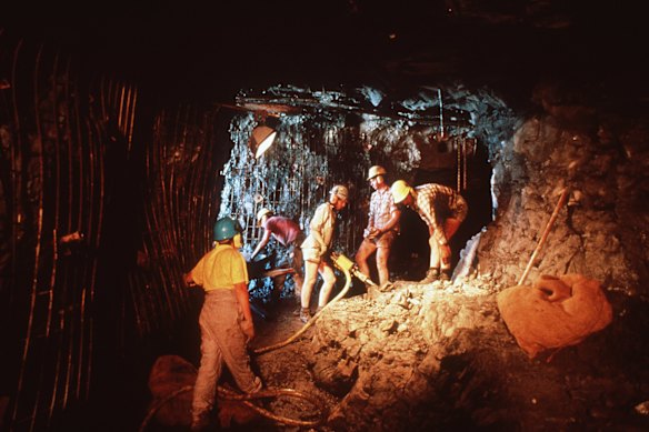 Inside a tunnel dug by palaeontogists Thomas Rich and Pat Vickers-Rich at Dinosaur Cove in their quest for mammal bones.