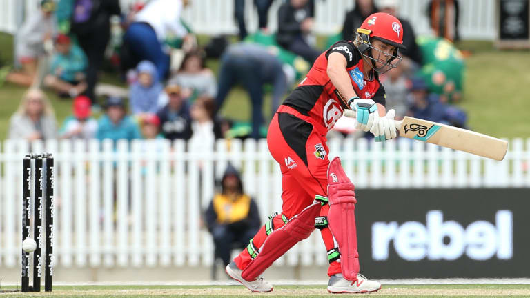 Early scalp: Renegades' opener Sophie Molineux was dismissed by Thunder's player of the match Rene Farrell in the first over.