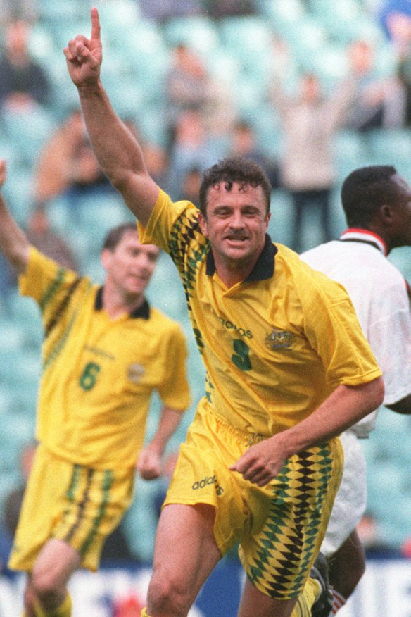 Kit and caboodle: Graham Arnold celebrating a goal against Ghana.