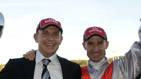 Game changer: Chris Waller and jockey Glen Boss celebrate Triple Honour's Doncaster win in 2008, Waller's first group 1.
