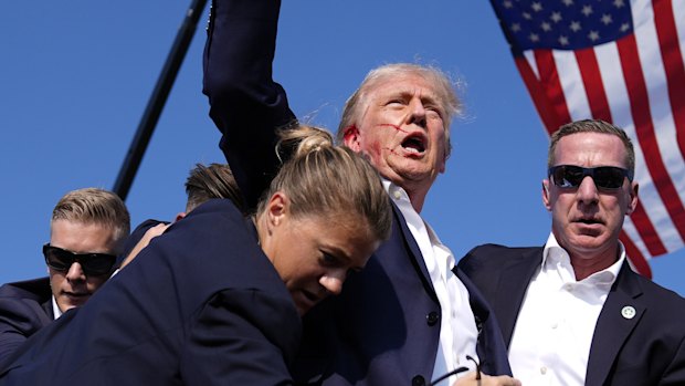 Trump shortly after the attempt on his life in Butler, Pennsylvania, in July 2024.