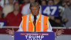 Donald Trump speaks at a campaign rally in Green Bay, Wisconsin.