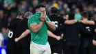 Ireland’s Jack Conan reacts after narrowly losing the Rugby World Cup quarterfinal match against New Zealand at the Stade de France in Saint-Denis, near Paris, 