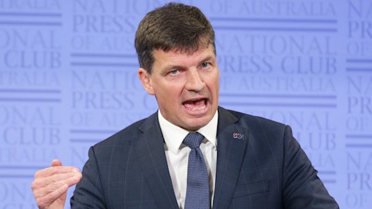 Minister for Energy and Emissions Reduction Angus Taylor during his address to the National Press Club. 