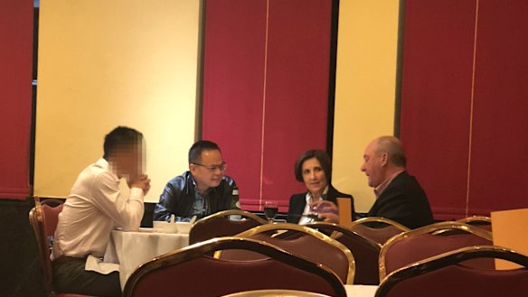 William Luong, Louise Raedler Waterhouse and Daryl Maguire at dinner at Marigold restaurant in April 2018. 