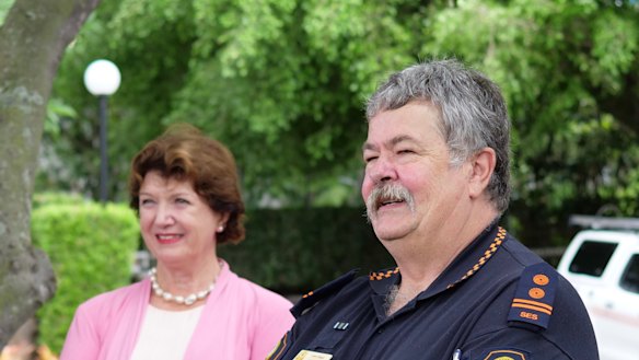 Brisbane SES local controller Lowry Boyd with Central ward councillor Vicki Howard.