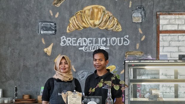 Staff at Breadelicious, a cafe on Gili Air, are back at work and waiting for tourists to return.