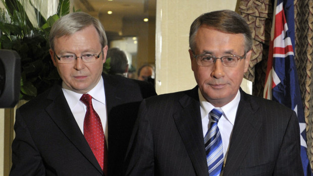 Kevin Rudd and Wayne Swan at the G20 summit in Washington in November 2008.