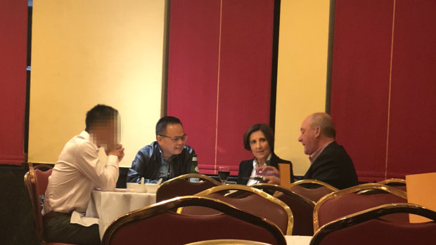 William Luong, Louise Raedler Waterhouse and Daryl Maguire at dinner at Marigold restaurant in April 2018. 