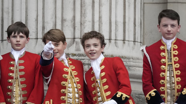 Pages of honour Lord Oliver Cholmondeley, Prince George of Wales, Nicholas Barclay and Ralph Tollemache.