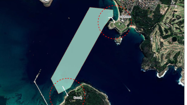 Map of area for proposed ferry path from La Perouse to Kurnell