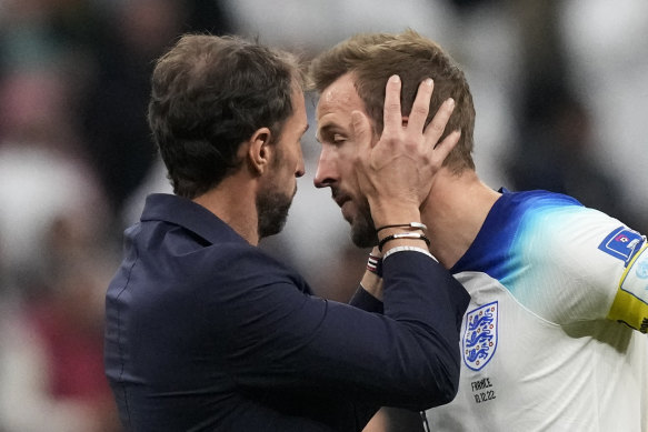 Gareth Southgate consoles Harry Kane at full-time.