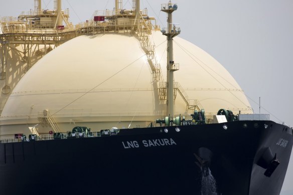 A Japanese LNG tanker arrives at a Tokyo Gas terminal in Yokohama.