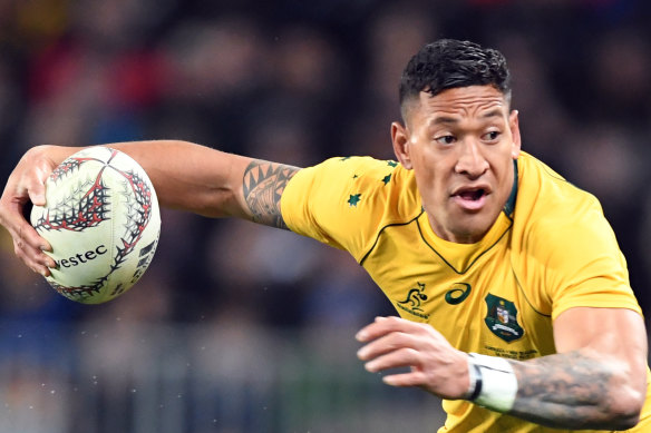 Israel Folau in action for the Wallabies against New Zealand in August 2017.