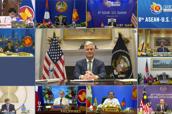 US national security adviser Robert O’Brien addresses a virtual ASEAN summit in 2020.