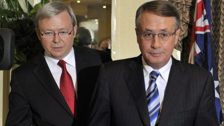 Kevin Rudd and Wayne Swan at a summit in Washington at the time the GFC hit.
