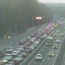 There are queues up to 10km on the M2 at Beecroft after a truck crashed and asbestos pipes fell off the back. 