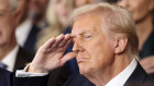 President Donald Trump salutes during the 60th Presidential Inauguration in the Rotunda of the U.S. Capitol in Washington, Monday, Jan. 20, 2025. (Kevin Lamarque/Pool Photo via AP)