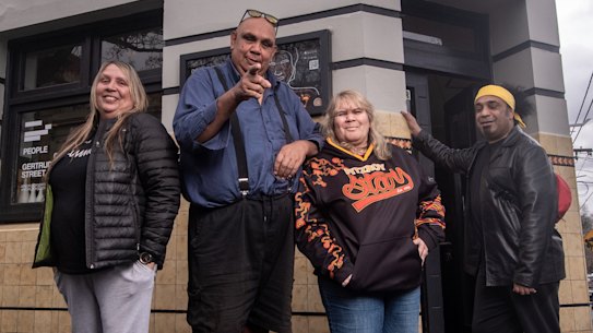 Yalinguth Live artists Donna Wright (left), Kutcha Edwards (centre-left), Denise McGinness (centre-right) and Jason Tamiru (right). 
