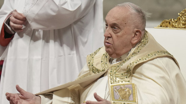 Pope Francis presides over the Christmas Eve Mass in St Peter’s Basilica.