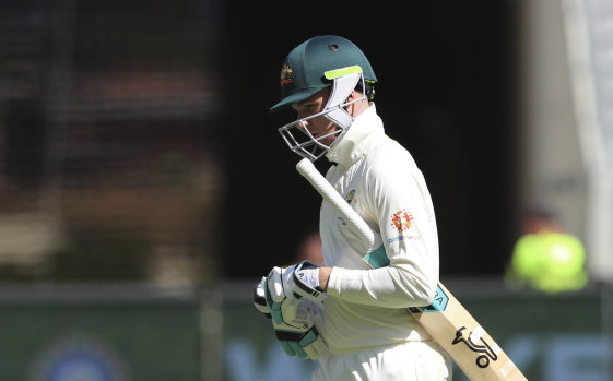 Opportunity lost: Peter Handscomb departs after falling for seven on Friday.