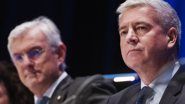 Steven Lowy's last day on the board as a non-executive director, left, with CEO Peter Allen.