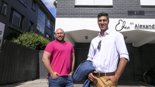 Kobi Boaran with business partner Sagi Mitlin (left) bought the St Kilda apartment last year as a "buy, renovate and sell" project to make some profit. 