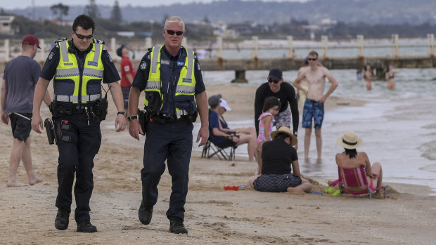 Police patrol Chelsea beach after a string of crime last week.