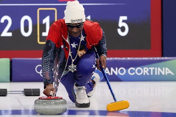 Snoop Dogg at the curling stadium in Cortina on Friday.