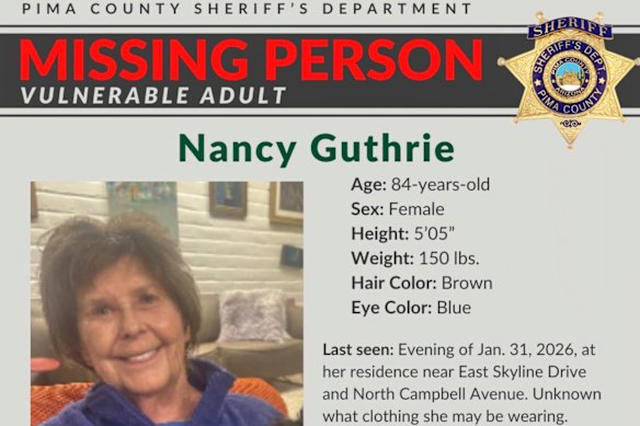 Um alerta de pessoa desaparecida para Nancy Guthrie.