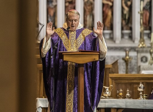 Archbishop of Sydney Anthony Fisher gives a Mass in honour of predecessor George Pell on Wednesday.
