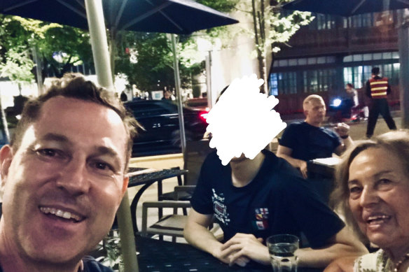 Alexander Csergo, his mother and a friend dining in October 2019 in Shanghai at the time Australian authorities now allege he was giving information to Chinese spies - a claim Csergo denies.