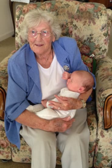 June Alston with her great-nephew Charlie, Konrad Marshall's son.