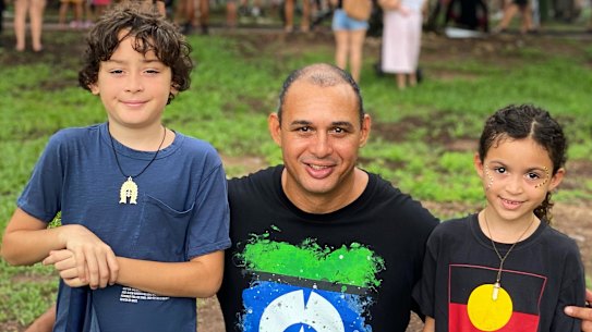 Thomas Mayor, a unionist and advocate for the Uluru Statement from the Heart, with his children.