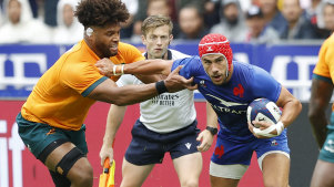 PARIS, FRANCE - AUGUST 27: Uini Atonio (C) of France in acton during the International Rugby Union World Cup warm-up match between France and Australia at Stade de France stadium in Saint Denis, outside Paris on August 27, 2023. (Photo by Mustafa Yalcin/Anadolu Agency via Getty Images) PARIS, FRANCE - AUGUST 27: Uini Atonio (C) of France in acton during the International Rugby Union World Cup warm-up match between France and Australia at Stade de France stadium in Saint Denis, outside Paris on August 27, 2023. (Photo by Mustafa Yalcin/Anadolu Agency via Getty Images)
